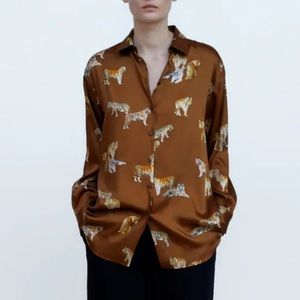 Zara Women’s brown Oversized Tiger prints shirt